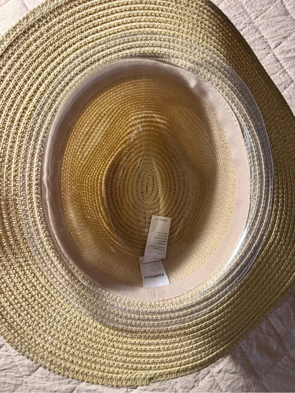 fabkids Beige Straw Sun Hat with Black Bow